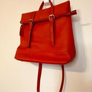 La Terre Backpack OR shoulder Bag Vegan Red Faux Leather